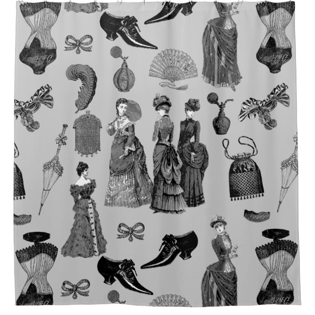 Cortina Para Box victorian era fashion women toile black white (Frente)