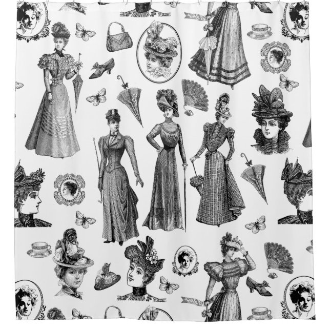 Cortina Para Box victorian women's style antique butterfly toile (Frente)