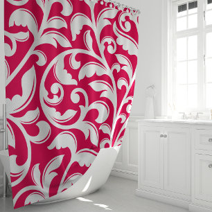 Cortina Para Box Vinha Floral Damasco Rosa Quente
