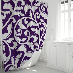 Cortina Para Box Vinha Floral de Damasco Roxo