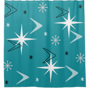 Cortina Para Box Vintage 1950s Boomerangs Stars Teal