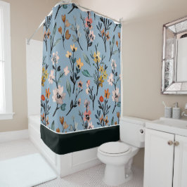 Cortina Para Box Vintage Blooms: Molho Azul Boho Floral
