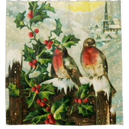 Cortina Para Box Vintage bonito neve Holly e pássaros