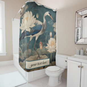 Cortina Para Box Vintage botanical blue crane personalizável