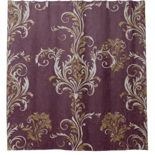 Cortina Para Box Vintage Burgundy e Dourado Damask