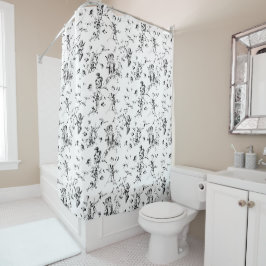 Cortina Para Box Vintage Cupid Angels Floral Black White Toile