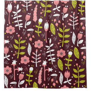 Cortina Para Box Vintage Doodle Floral Sem Vista