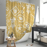 Cortina Para Box Vintage, Dourado Carimbo do Mar Náutico<br><div class="desc">Embarque numa aventura à beira-mar com esta cortina de chá inspirada na safra. A design apresenta carimbos náuticos em apuros que exibem tartarugas marinhas, âncoras, estrelas-do-mar e conchas em tons de ouro quente, lembrando cartões postais de uma era passada. O fundo amarelo ouro cria uma atmosfera relaxante e convidativa para...</div>