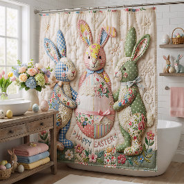 Cortina Para Box Vintage Easter Bunny Quilted Style Print