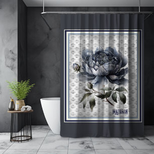Cortina Para Box Vintage elegante Toile de jouy, chinoiserie azul