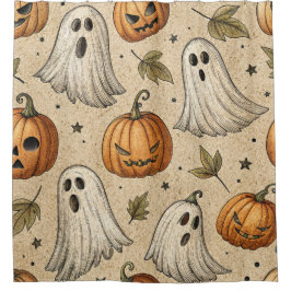 Cortina Para Box Vintage Fantasmas e Pumpkins Padrão de Halloween