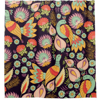 Cortina Para Box Vintage Folk Floral Birds Ornament