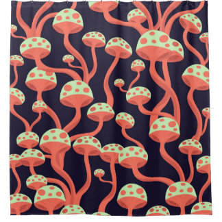 Cortina Para Box Vintage Graphics Mushroom Sem Fios Padrão