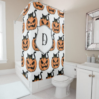 Cortina Para Box Vintage Halloween Cat Spooky Patterno Personalizad