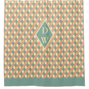 Cortina Para Box Vintage Harlequine Diagonal em Pastéis Monograma