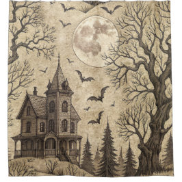 Cortina Para Box Vintage Haunted House & Full Moon