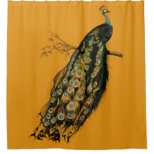 Cortina Para Box Vintage Intricate Peacock Mostarda Amarelo