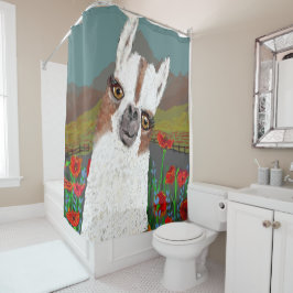 Cortina Para Box Vintage Mama Llama Em Uma Pintura De Campo Poppy