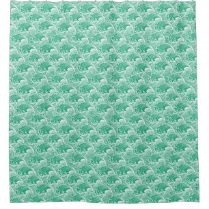 Cortina Para Box Vintage Ondas Japonesas, Jade Green e White