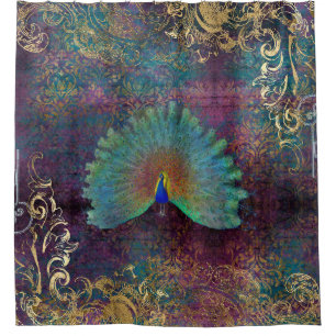 Cortina Para Box Vintage Peacock Feather Purple Teal Dourado Rolls