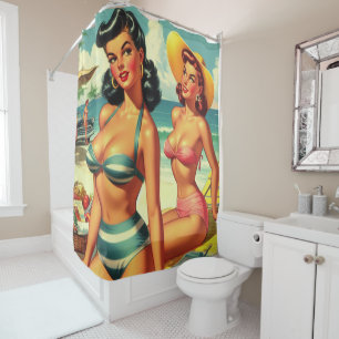 Cortina Para Box Vintage Summer Beach Pin Ups