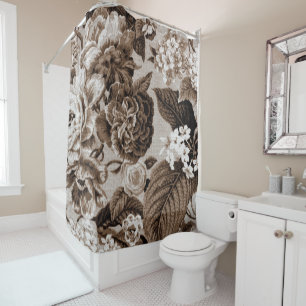Cortina Para Box Vintage Toile floral No.1 de Brown do tom do Sepia