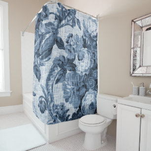 Cortina Para Box Vintage Toile floral No.2 do azul de índigo