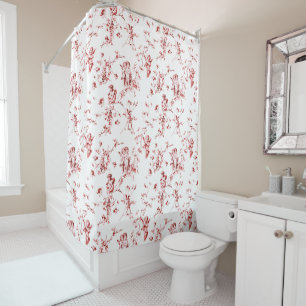 Cortina Para Box Vintage Winged Cherub Angels Flores Toile Vermelho
