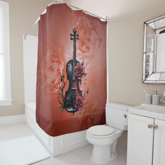Cortina Para Box Violino preto gótico com rosas vermelhas (In Situ)