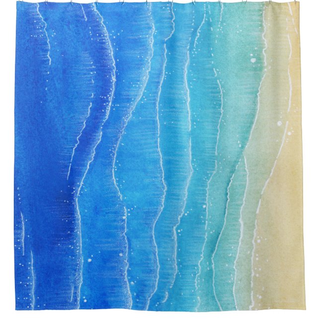 Cortina Para Box Vista de mar e praia em aquarela. (Frente)