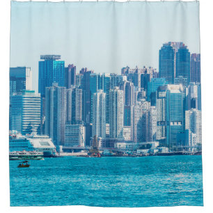 Cortina Para Box Vista do porto de Hong Kong no dia. ásia, asiática