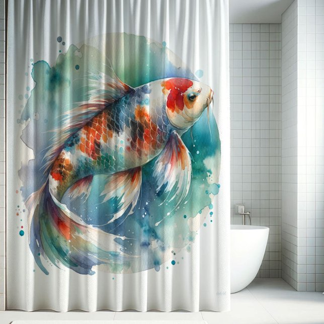Cortina Para Box Watercolor Koi Fish (koi fish shower curtain.)