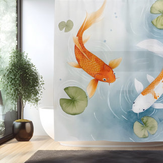 Cortina Para Box Watercolor Koi Pond Serenity Estilo Japonês