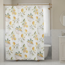 Watercolor Mediterranean Lemon Shower Curtain