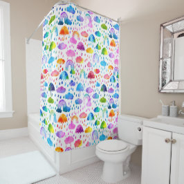 Cortina Para Box Watercolor Rainbow Umbrellas Rainly Day Girls