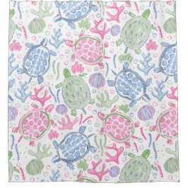 Cortina Para Box Watercolor Sea Turtles Coastal Ocean 