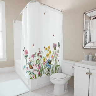 Cortina Para Box Watercolor Wildflower Insetos Floral Primavera Gar