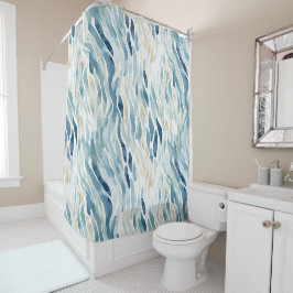 Cortina Para Box Wavy Blue Cream Abstrato Beach