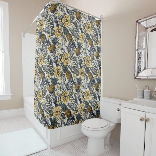 Cortina Para Box Welcoming Pineapple And Hibiscus  Shower Curtain (In Situ)