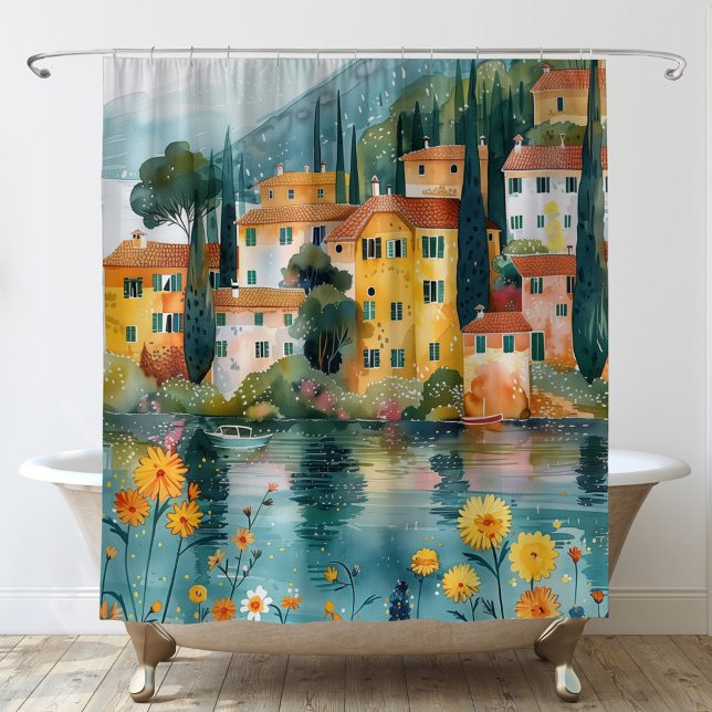 Cortina Para Box Whimsic italiano Lakeside Village Art (Criador carregado)