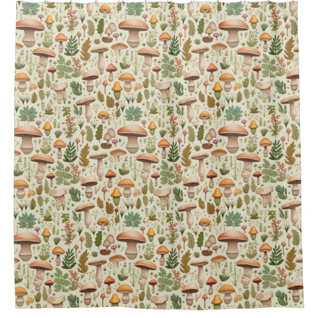 Cortina Para Box Whimsical Autumn Mushroom Forest Seamless Pattern (Frente)