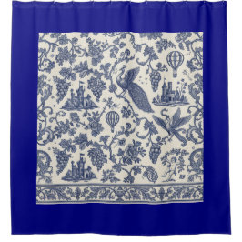 Cortina Para Box Whimsical Blue and White Peacock, Castelo