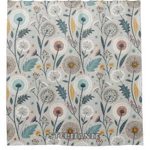 Cortina Para Box Whimsical Dandelion & Floral Folk Art Seamless