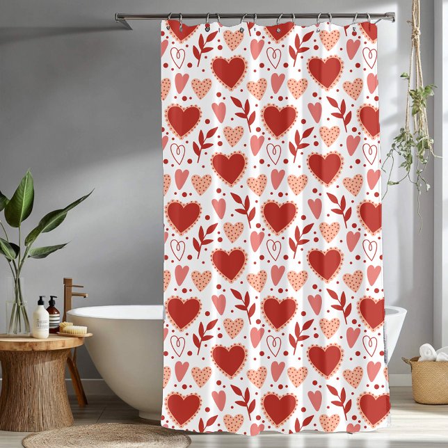 Cortina Para Box Whimsical Valentine Red & Pink Heart Pattern (Whimsical Valentine Red & Pink Heart Pattern Shower Curtain)