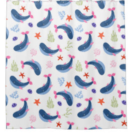 Cortina Para Box Whimsical Whales and Coral Seamless Pattern