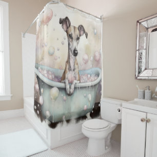 Cortina Para Box Whippet na Banheira Aquarela Arte de Cachorro