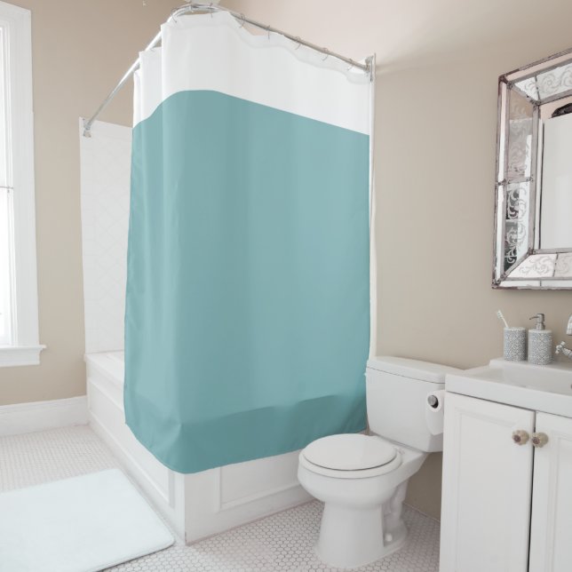 Cortina Para Box White and Aqua Two Tone Shower Curtain (In Situ)