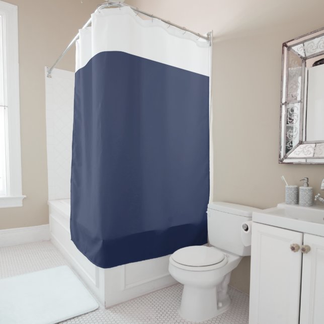 Cortina Para Box White and Navy Blue Two Tone Shower Curtain (In Situ)