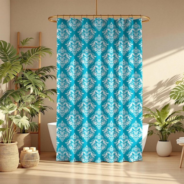 Cortina Para Box White & Blue Floral Damasks Pattern (Criador carregado)