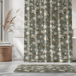 Cortina Para Box White Magnolia Grove Laurel Green Elegant Floral 